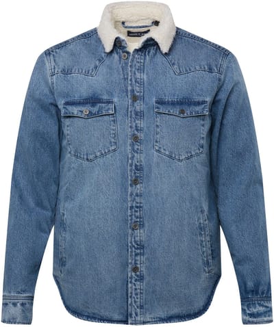 John F. Gee - Heren - Denim jack gevoerd lange mouwen kentkraag klepzakken - Blauw denim - Maat 6XL