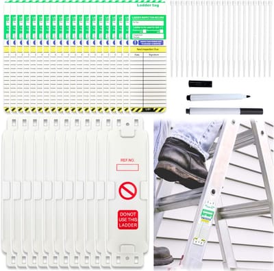 Ladderinspectie Labels - Steiger Tags - Veiligheid Controleren - Waterdicht PVC Materiaal - 21cm Houder - Groen Geel