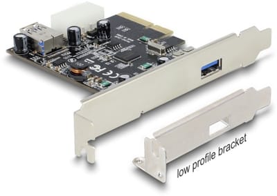 Delock PCI Express x4 Card > 1 x external + 1 x internal SuperSpeed USB 10 Gbps (USB 3.1 Gen 2) type A female