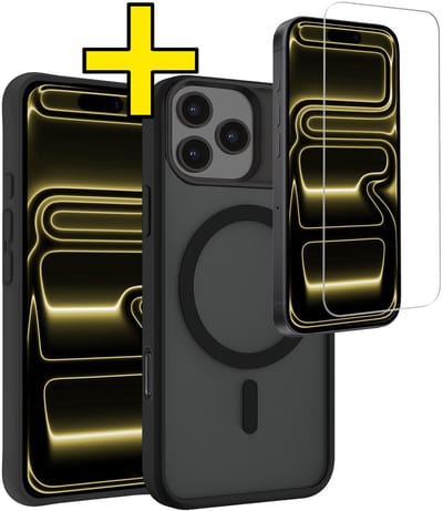 Hoesje - Met Screenprotector - Geschikt voor Apple iPhone 17 Pro Max - Magsafe Compatible - Sterk & Shockproof - Back Cover - Shock Proof Case - Telefoon Hoes - Telefoonhoesjes - Zwart