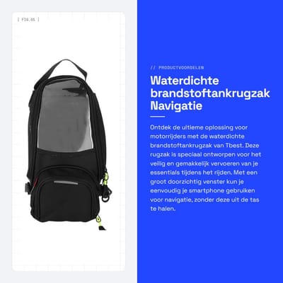 Dailygoods- Brandstoftankrugzak Waterdicht - Magnetisch - Groot Venster - Oxford-Stof - Slijtvast - Geschikt voor Motorfiets - Tanktas