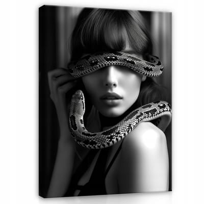 WALLARENA - Canvas schilderij - 100x70 cm - zwart-wit afbeelding van een vrouw met een slang voor slaapkamer of salon