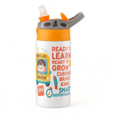 Minimalistische Monochroom Drinkfles – Stijlvolle Waterfles voor Design Liefhebbers - Waterfles voor kinderen (wit/oranje)