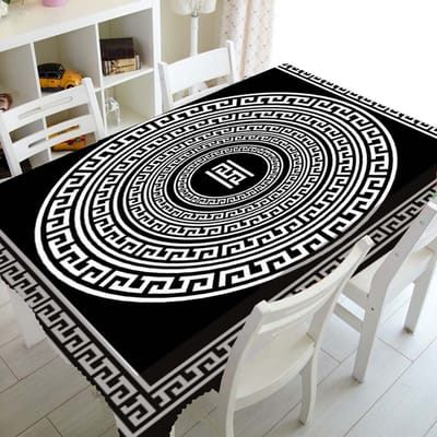 Zwart en Wit Ovaal Patroon Tafelkleed Huis Eettafel Hoes Koffietafel Decor Picknick Rechthoekig Waterdicht Tafelkleed 85-85cm