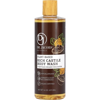 Dr. Jacobs Naturals, Gel douche riche en plantes de Castille + Beurre de karité biologique issu du commerce équitable, 473 ml (473ml) black