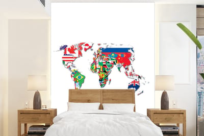 Behang - Fotobehang Wereldkaart - Vlaggen - Trendy - Breedte 165 cm x hoogte 220 cm