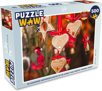 Puzzel De hangende hartendecoratie op de markt van Trente tijdens kerst - Legpuzzel - Puzzel 500 stukjes - Kerst - Cadeau - Kerstcadeau voor mannen, vrouwen en kinderen