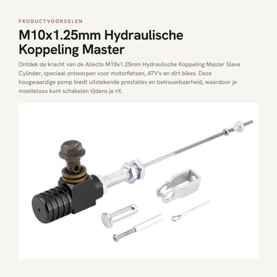 Dailygoods- Hydraulische Koppeling Aluminium - M10 x 1,25 mm - Universele Montage - Snelle Koppeling - Motorfiets/ATV - Totale Lengte 175 mm - Koppelingspomp