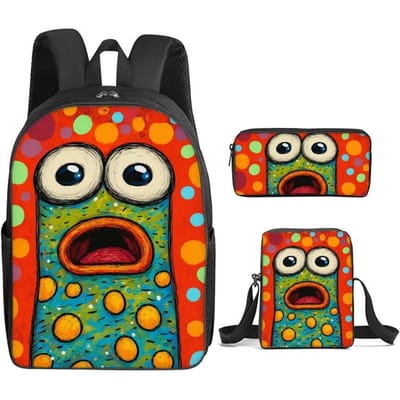 Eenoogige Monster Print 3 Stuks/Set Rugzak met Schoudertas, Etui voor Jongen/Meisje Beste Cadeau Cartoon Student Schooltassen