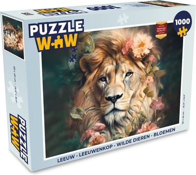 Puzzel Leeuw - Leeuwenkop - Wilde dieren - Bloemen - Legpuzzel - Puzzel 1000 stukjes volwassenen