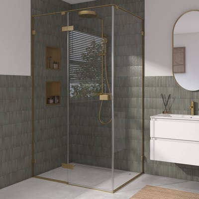 Saqu Parro Zijwand 90x210 cm Geborsteld Messing Helder Glas