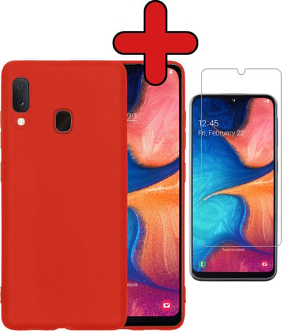 Hoesje - Met Screenprotector - Geschikt voor Samsung Galaxy A20e - Sterk & Shockproof - Telefoon Hoes - Back Cover - Siliconen Case - Telefoonhoes - Rood