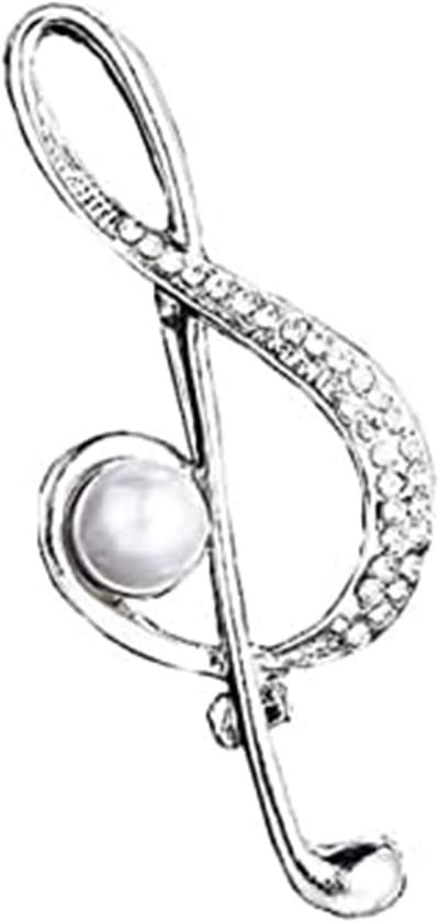 Muziek Broche - Muzieksleutel Pin - Accessoire Dragen - Met Pareldetails - N.v.t. - Zilverkleurig