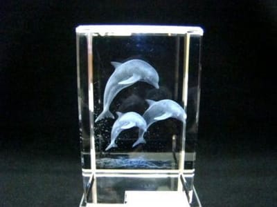 3D lasergravure dolfijnen – Glasblokje – 5 x 5 x 8 cm – Decoratie