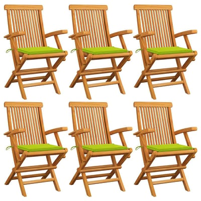vidaXL - Klapstoelen - met - felgroene - kussens, - 6 - stuks, - massief - teakhout