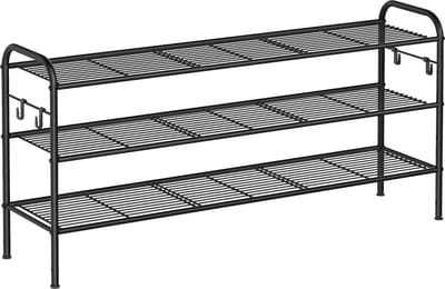 Schoenenrek, schoenenrek met 3 niveaus, metalen plank met 4 zijhaken, biedt plaats aan 18 paar schoenen, in hoogte verstelbare plank, voor entree, hal, kledingkast, eenvoudige montage, inktzwart