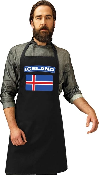 Keukenschort - Barbecueschort - I Love IJsland vlag - zwart - heren en dames - Landen supporters - Gerechten - Avond