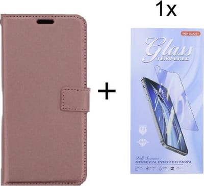 Bookcase Geschikt voor: Nokia G10 / G20 - Rosé Goud - portemonnee hoesje met 1 stuk Glas Screen protector