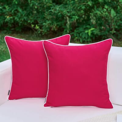 Set van 2 Waterdichte Kussenhoezen in Felroze met Witte Rand voor Buitengebruik, Decoratieve Vierkante Kussens voor Terras, Bank en Tent (45x45cm)