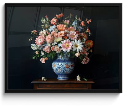 Poster in lijst - Fotolijst 70x50 cm - Posters - Hout - Vaas - Kleuren - Bloemen - Posterlijst zwart - Decoratie - Wanddecoratie woonkamer - Muurdecoratie slaapkamer