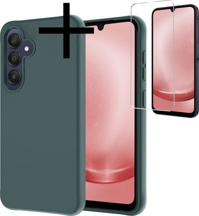 Hoesje - Met Screenprotector - Geschikt voor Samsung Galaxy A25 - Sterk & Shockproof - Back Cover - Siliconen Case - Telefoon Hoes - Donkergroen
