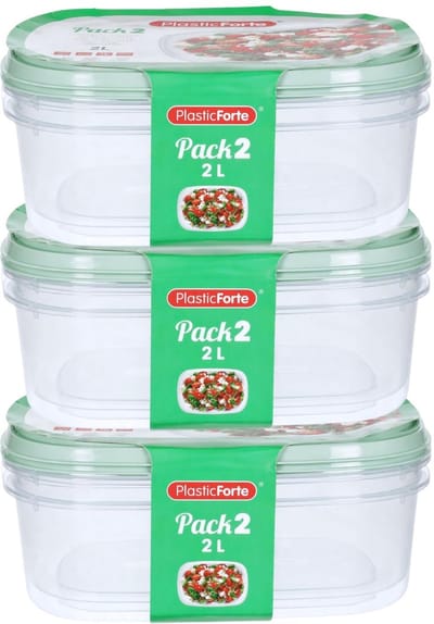 Plasticforte Vershoudbakjes - 6x stuks - 2 liter - herbruikbaar - transparant/groen - kunststof - magnetron - vriezer