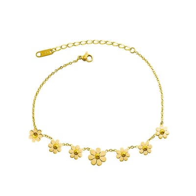 Allecto - Enkelbandje - Bloem - Verstelbaar - 18K Gouden Stainless Steel - Dames - Accessoire - Elegant
