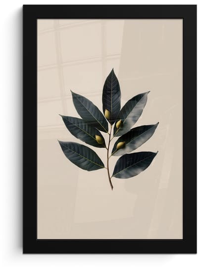 Poster in lijst - Fotolijst 20x30 cm - Posters - Laurierbladeren - Bloemknoppen - subtiel - Posterlijst zwart - Decoratie - Wanddecoratie woonkamer - Muurdecoratie slaapkamer