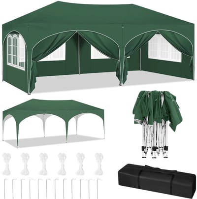 Opvouwbaar Paviljoen 3x6 m – Easy Up Partytent - Luifel met 6 Zijwanden – Verstelbare Hoogte – Waterdicht & UV-Bescherming – Pop up Feest Tent voor Tuin & Evenement – Inclusief Opbergtas