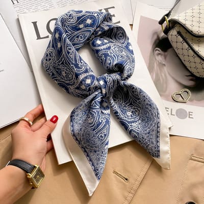 Zijden sjaal-stijl zijden sjaal voor dames - Kleurblokkenprint - Fris en delicaat - Decoratieve shawl over shirts L7394 - Blauwe cashewnoot 70*70 CM