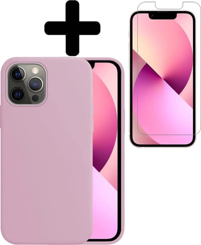 Hoesje - Met Screenprotector - Geschikt voor Apple iPhone 13 Pro - Sterk & Shockproof - Back Cover - Siliconen Case - Telefoon Hoes - Telefoonhoesjes - Lila