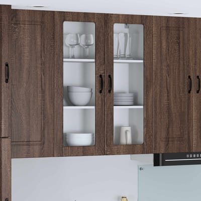 vidaXL - Wandglas - Kasten - LUCCA - Bruin - eiken - 80 - x - 31 - x - 100 - cm - Bewerkt - hout