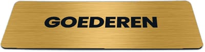 Deurbordje Goud-look met tekst goederen - Formaat 150 x 50 mm x 1,6 mm - Zelfklevend | Luxe uitstraling | Geborstelde Gouden toplaag | Gratis Verzending | Decoporta