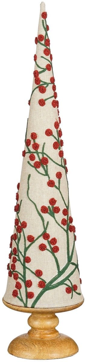 Mica Decorations Kerstboom Kegel H55 x Ø12 cm - Kerstboom Kerstversiering - Geborduurde Decoratie Boom - Sierboom met Rode Details - Kerstdecoratie voor Binnen