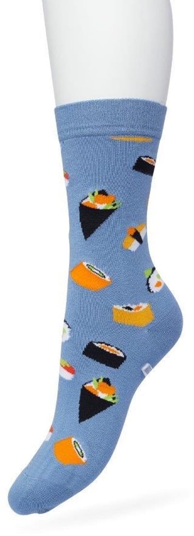 Bonnie Doon Dames Sokken met Sushi Print maat 36/42 Blauw - Thema Sokken - Sushi - Cadeau Sokken - Word je Happy en vrolijk van - Zacht Katoen met Gladde Teennaad - Comfortabel - Perfect Cadeau - Coronet Blue - BT991129.187