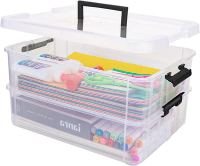 Multifunctionele 2-laags plastic opbergdozen met deksels, stapelbare en draagbare opbergoplossingen voor knutselen en naaien, ideaal voor organisatie en opslag