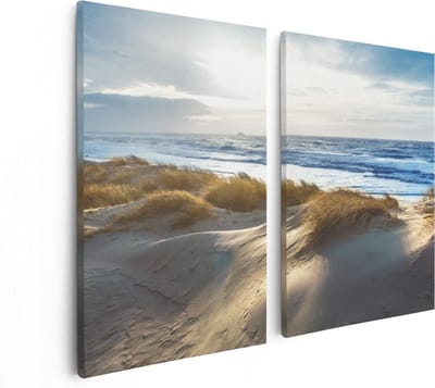 Artaza Canvas Schilderij Tweeluik Duinen En Zee  - 80x60 - Foto Op Canvas - Canvas Print