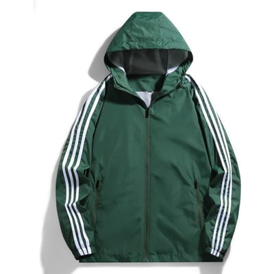 Sportjack met capuchon voor heren voor lente en herfst, casual veelzijdig herenjack, drie strepen, enkel kledingstuk, glansplaat M groen