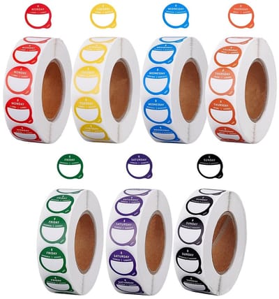 Dailygoods- Datumstickers 7000 stuks - Dagen van de week - Zelfklevende stickers - Beschrijfbare etiketten - Voldoende hoeveelheid - 19 mm diameter - Voedseletiketten