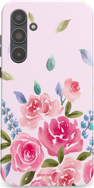 Casetastic hoesje geschikt voor Samsung Galaxy A55 - Dubbellaagse bescherming - Aquarel Bloesem - Fashion Case - Lichtroze Lila Saliegroen