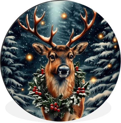 WallCircle - Wandcirkel - Muurcirkel - Kerst - Magie - Bos - Kleurrijk - Aluminium - Dibond - 30x30 cm - Binnen en Buiten