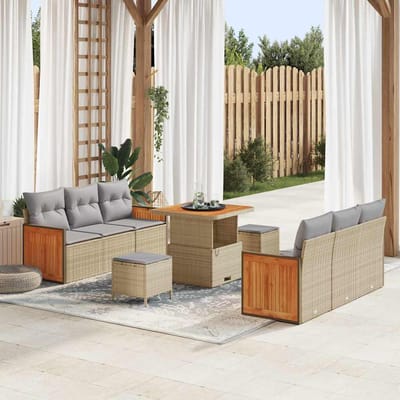 vidaXL - Tuinbank - Set - 11 - st - 8-Aantal - zitplaatsen - Beige - en - Lichtgrijs
