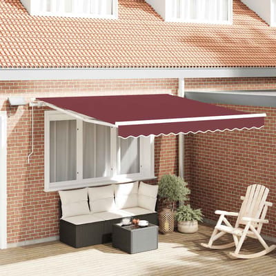 vidaXL - Luifel - handmatig - uittrekbaar - met - LED - 300x250 - cm - bordeauxrood