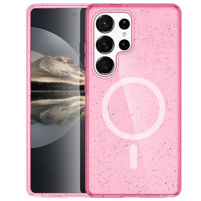 imoshion Hoesje - Geschikt voor Samsung Galaxy S24 Ultra - Sparkle Backcover met Magnetische Ring - Glitter Roze