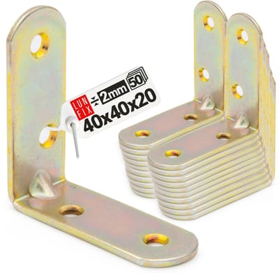 LUN FIX - Meubelbouwhoeken Geel Verzinkt - 50 stuks - 40x40x20x2 mm - Houtverbinder