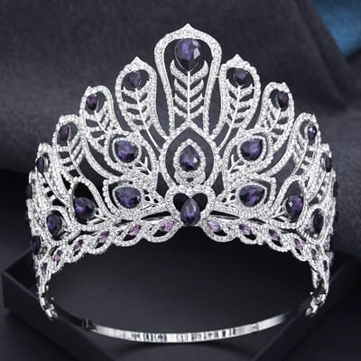 Verstelbare Maat Hoge Tiara's en Kronen Grote Bruiloftstiara voor Bruid Hoofddeksel Prinsessenfeest Schoonheidswedstrijd Haarjuwelen Bruidskroon gray