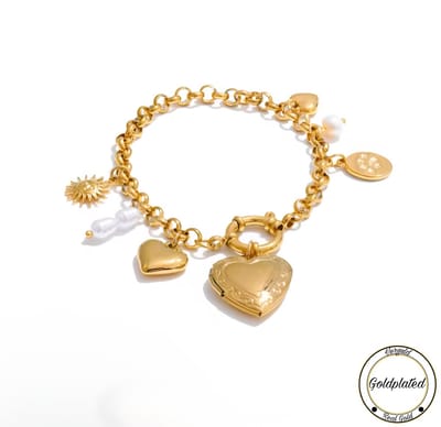 Vintage Hartjes Charm Armband | Goldplated | Hartje | Parel | Foto | Dames Sieraden | Ketting |