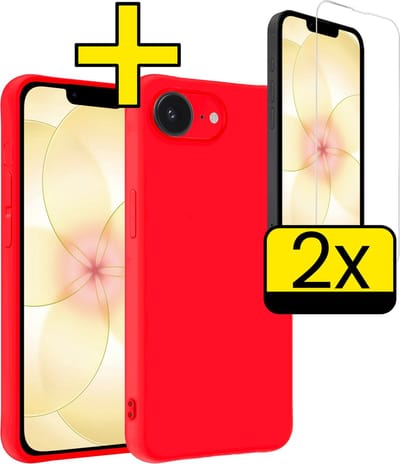 Hoesje - Met 2x Screenprotector - Geschikt voor Apple iPhone 17e - Sterk & Shockproof - Back Cover - Siliconen Case - Telefoon Hoes - Telefoonhoesjes - Rood