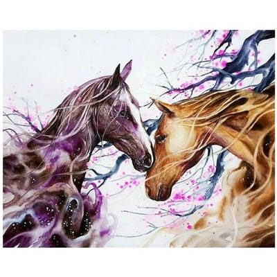 Peinture diamant à faire soi-même, chevaux en fleurs de prunier, strass ronds 5D, autocollant, broderie diamant 20X30CM