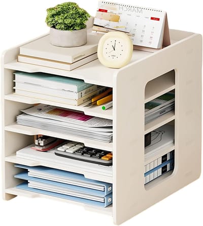 Bureauplank Hout - Documentenhouder - Bureau Organiseren - 7 Vakken Indeling - 44.5 cm Breed - Wit